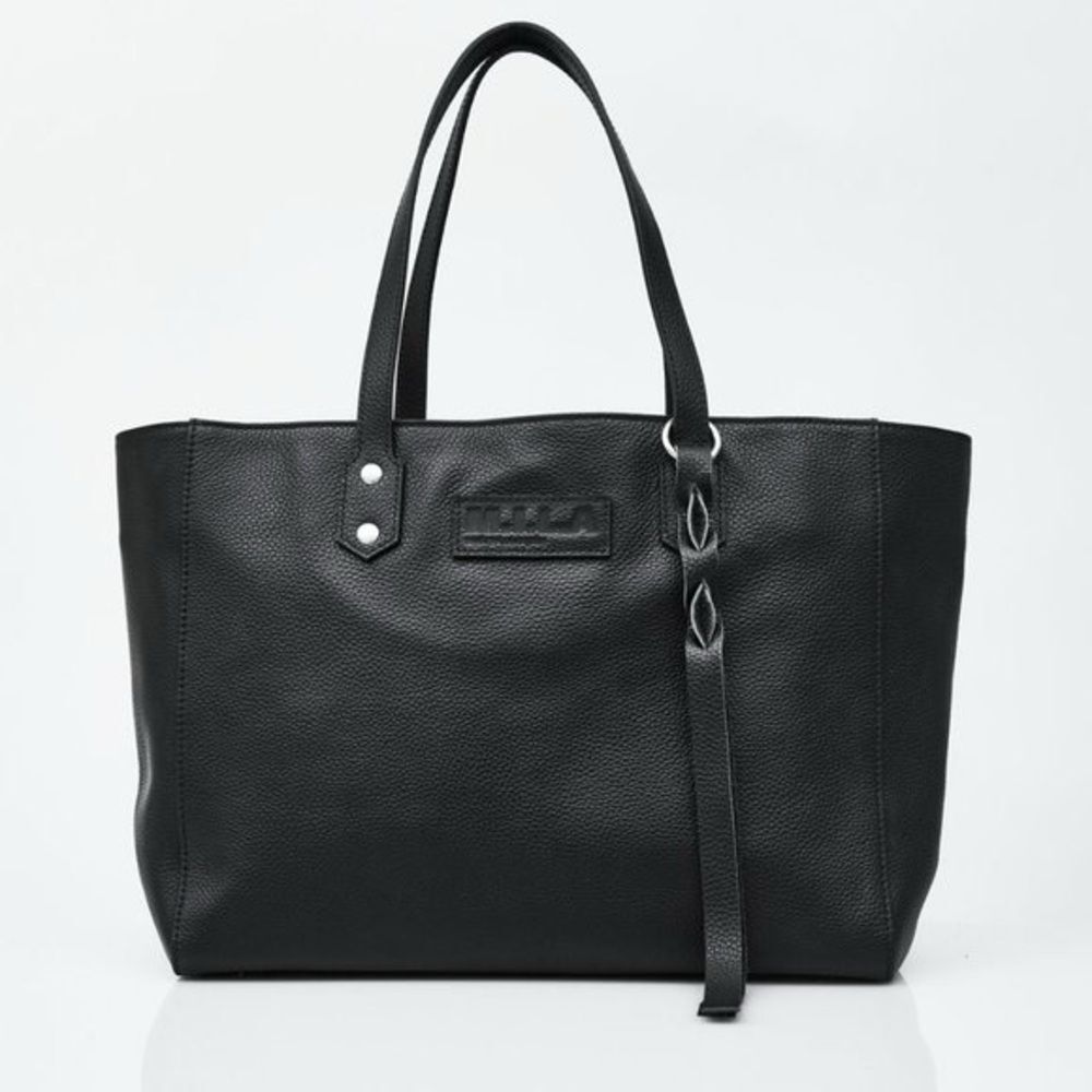 M.I.L.A. Made in LA Luxe Black Pebbled‎ Leather Tote Shoulder Bag